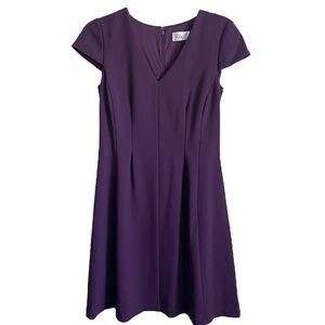 Eliza J Dark Purple V Neck Fit and Flare Professional Cap Sleeve Dress Women's 6
